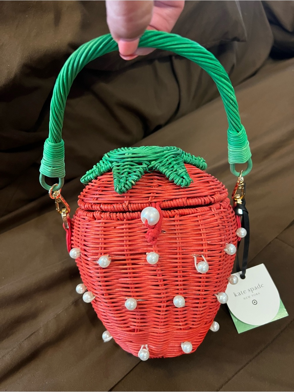 kate spade Red & Green Strawberry Wicker Mini Top-Handle Bag